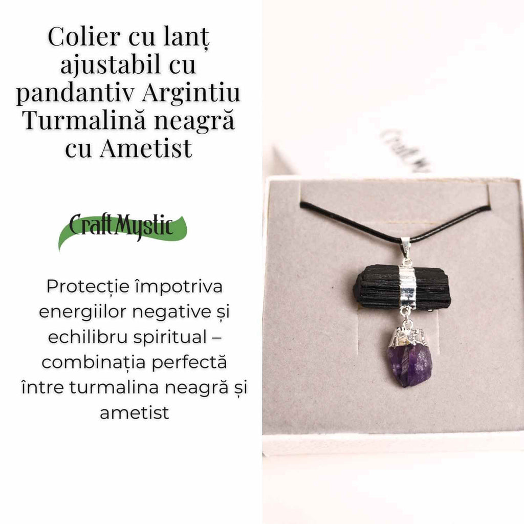 Colier cu pandantiv Turmalina si Ametist – Protectie si Claritate Spirituala