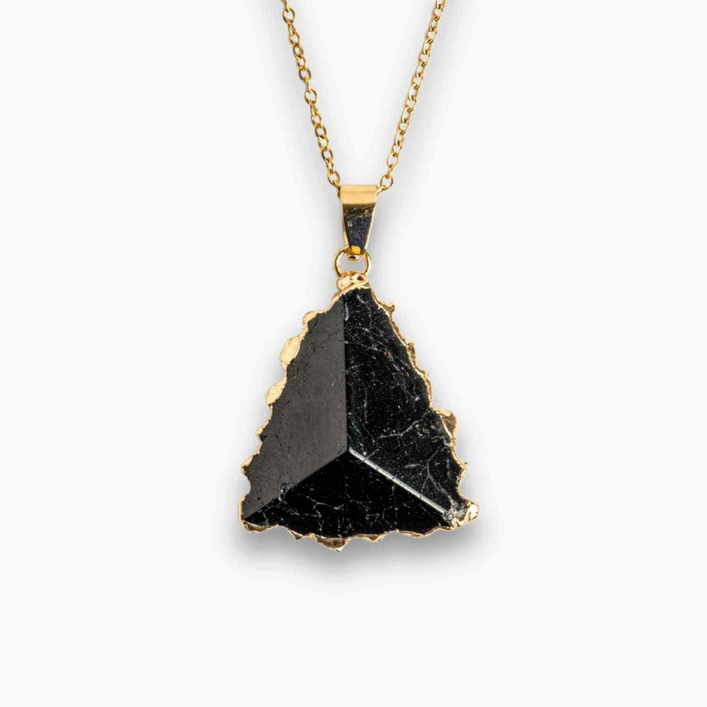 Colier Auriu din Cupru Placat cu Piatra Naturala Obsidian - Protectie si Echilibru