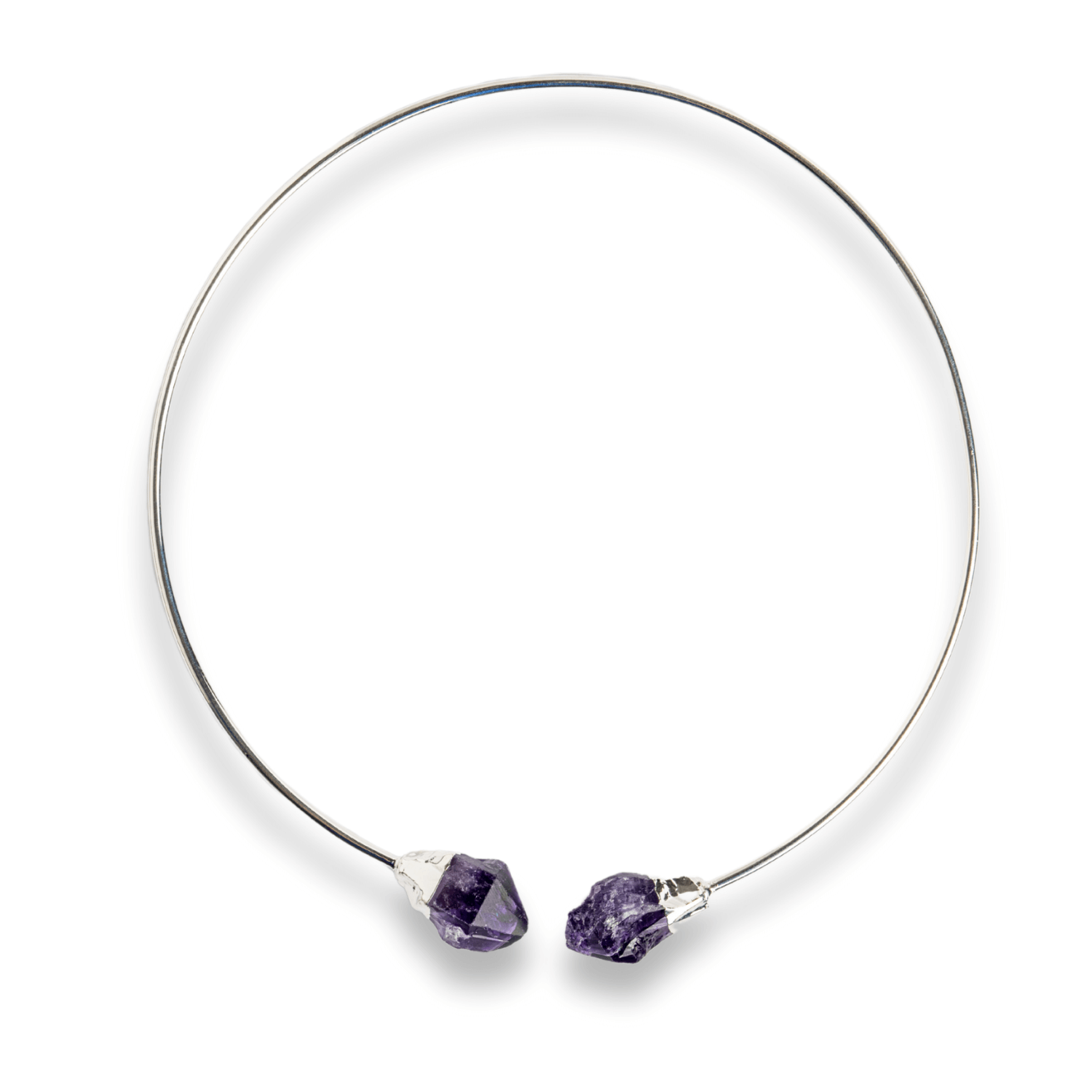 Colier Choker Argintiu cu Piatra Ametist Bruta