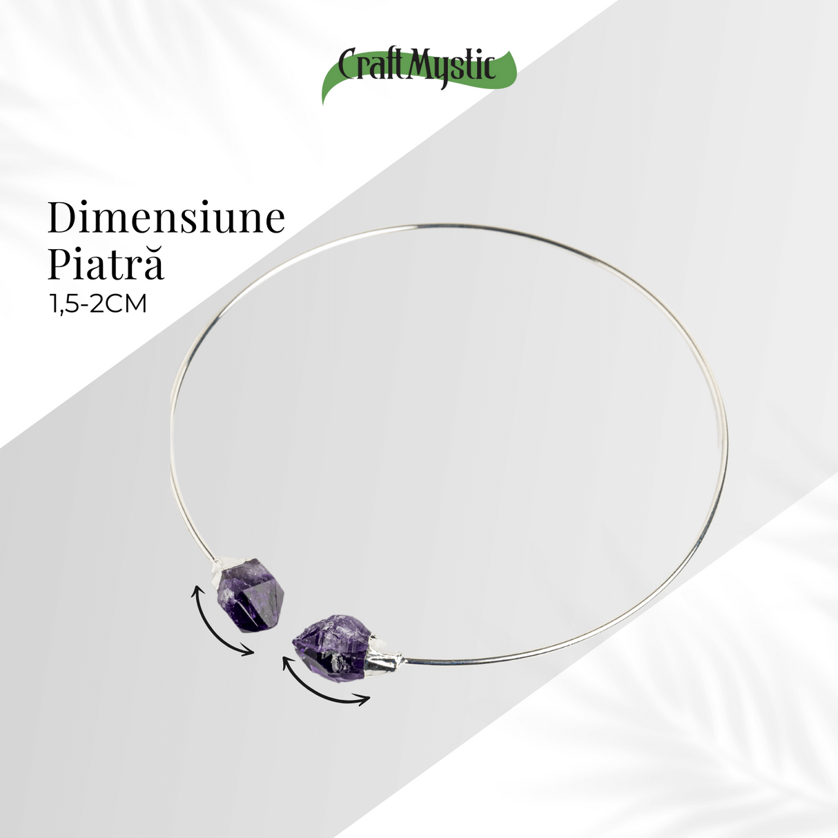Colier Choker Argintiu cu Piatra Ametist Bruta - Echilibrare si Spiritualitate
