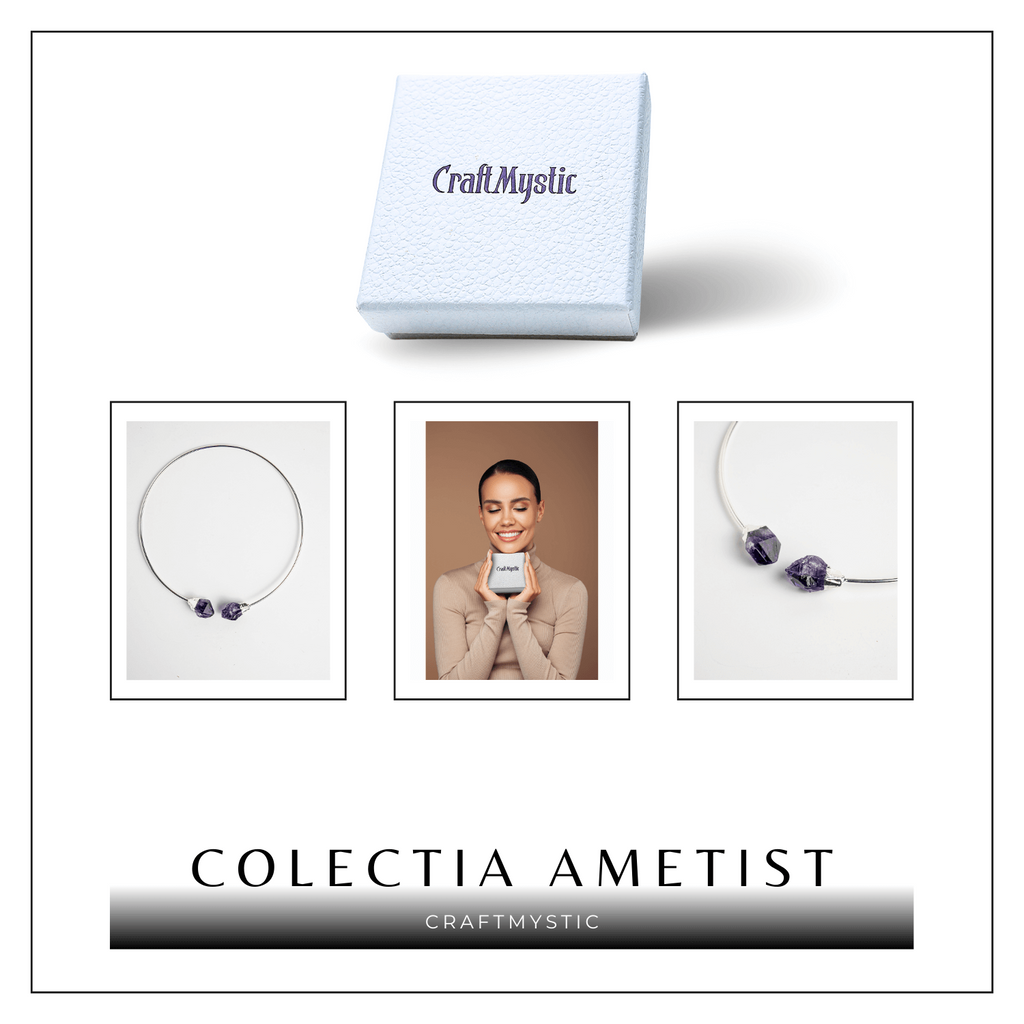 Colier Choker Argintiu cu Piatra Ametist Bruta