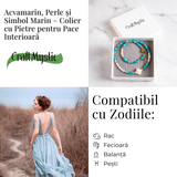 Colier tip choker cu pietre pentru pace interioara – Acvamarin, perle si simbol marin
