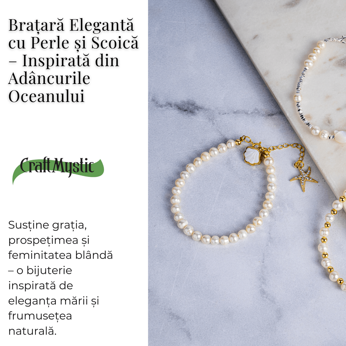 Bratara eleganta cu perle si scoica – Inspirata din adancurile oceanului