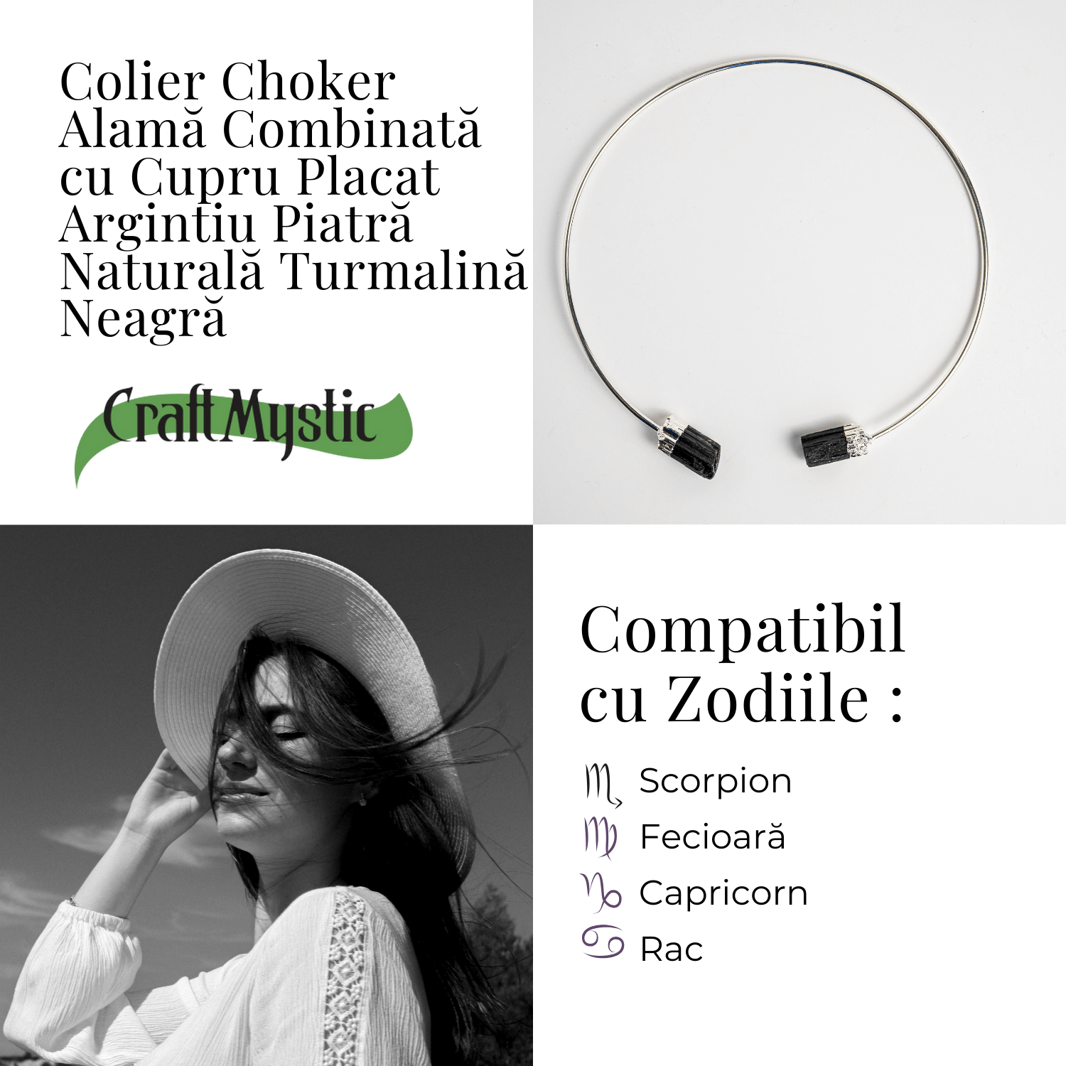 Colier Choker Turmalina Neagra