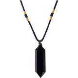 Colier cu cristal vindecator Obsidian 4-5 cm, in forma hexagonala cu dublu varf si saculet satin negru – pentru protectie, vointa si noroc