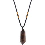 Colier cu cristal vindecator Obsidian 4-5 cm, in forma hexagonala cu dublu varf si saculet satin negru – pentru protectie, vointa si noroc