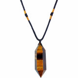 Colier cu cristal vindicator Ochi de Tigru, in forma hexagonala cu dublu varf – pentru protectie, vointa si noroc.
