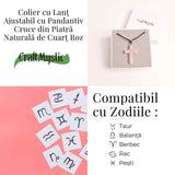 Colier cu Cuart Roz Natural in forma de cruce – Iubire si vindecare emotionala