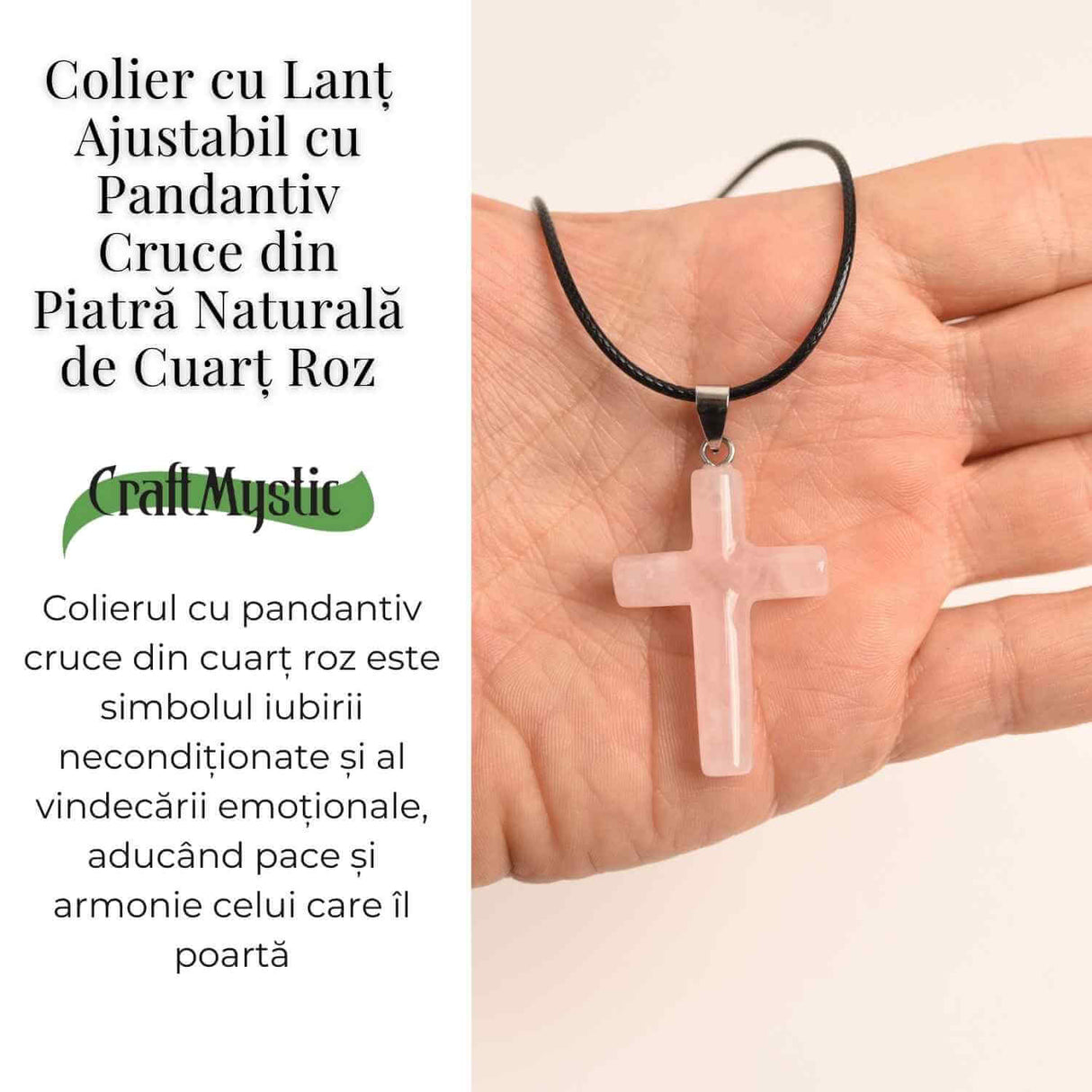 Colier cu Cuart Roz Natural in forma de cruce – Iubire si vindecare emotionala