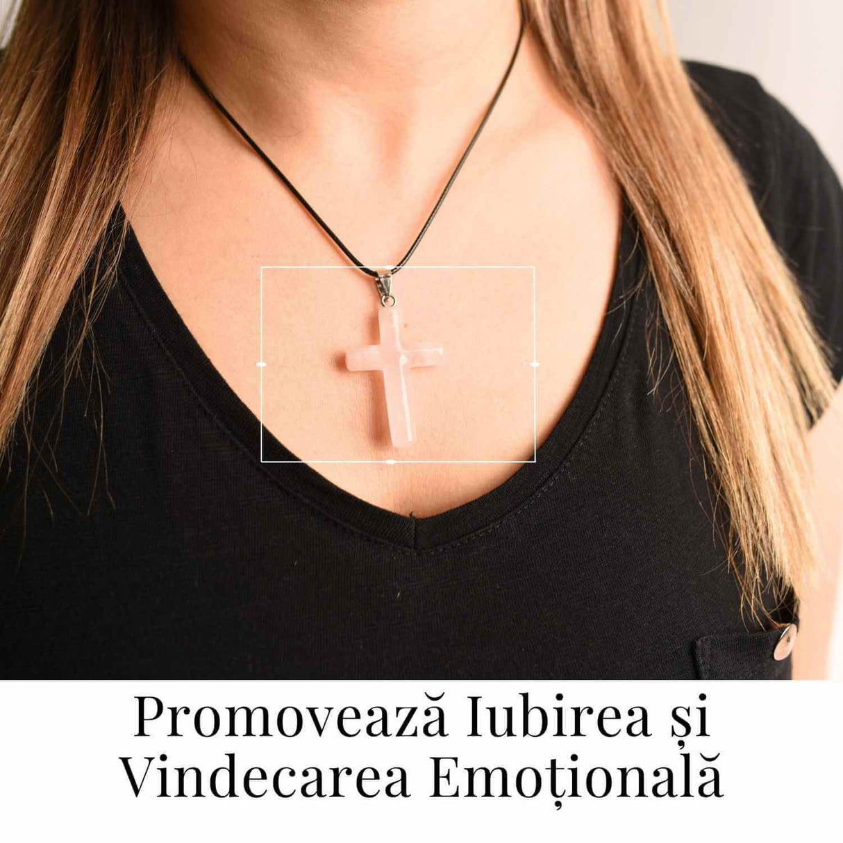 Colier cu Cuart Roz Natural in forma de cruce – Iubire si vindecare emotionala