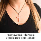 Colier cu Cuart Roz Natural in forma de cruce – Iubire si vindecare emotionala
