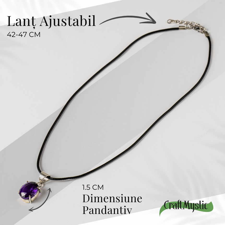 Colier Ametist Fatetat Oval – Claritate Mentala si Echilibru