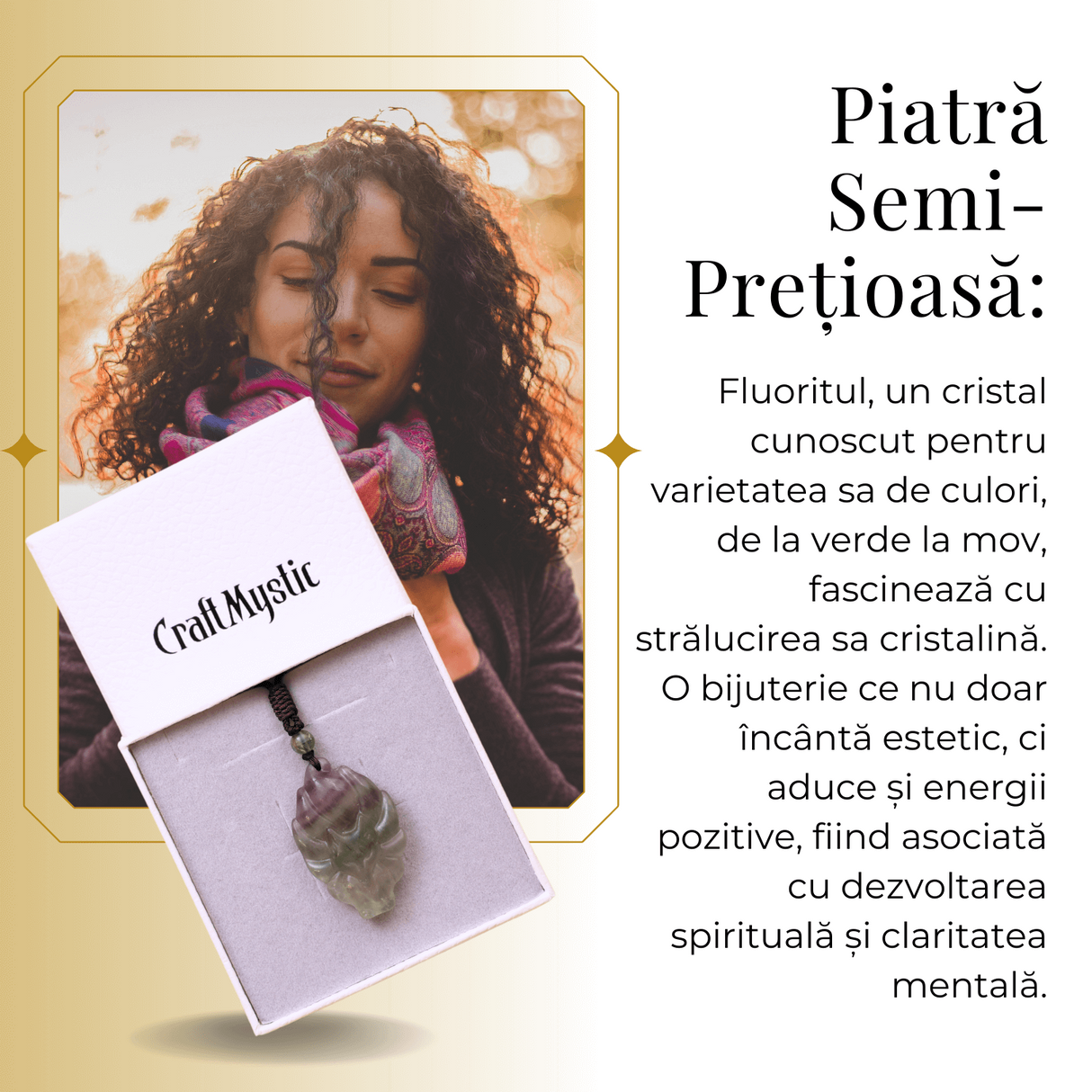 Colier cu pandantiv chip de vulpe din cristal vindecator Flourit verde