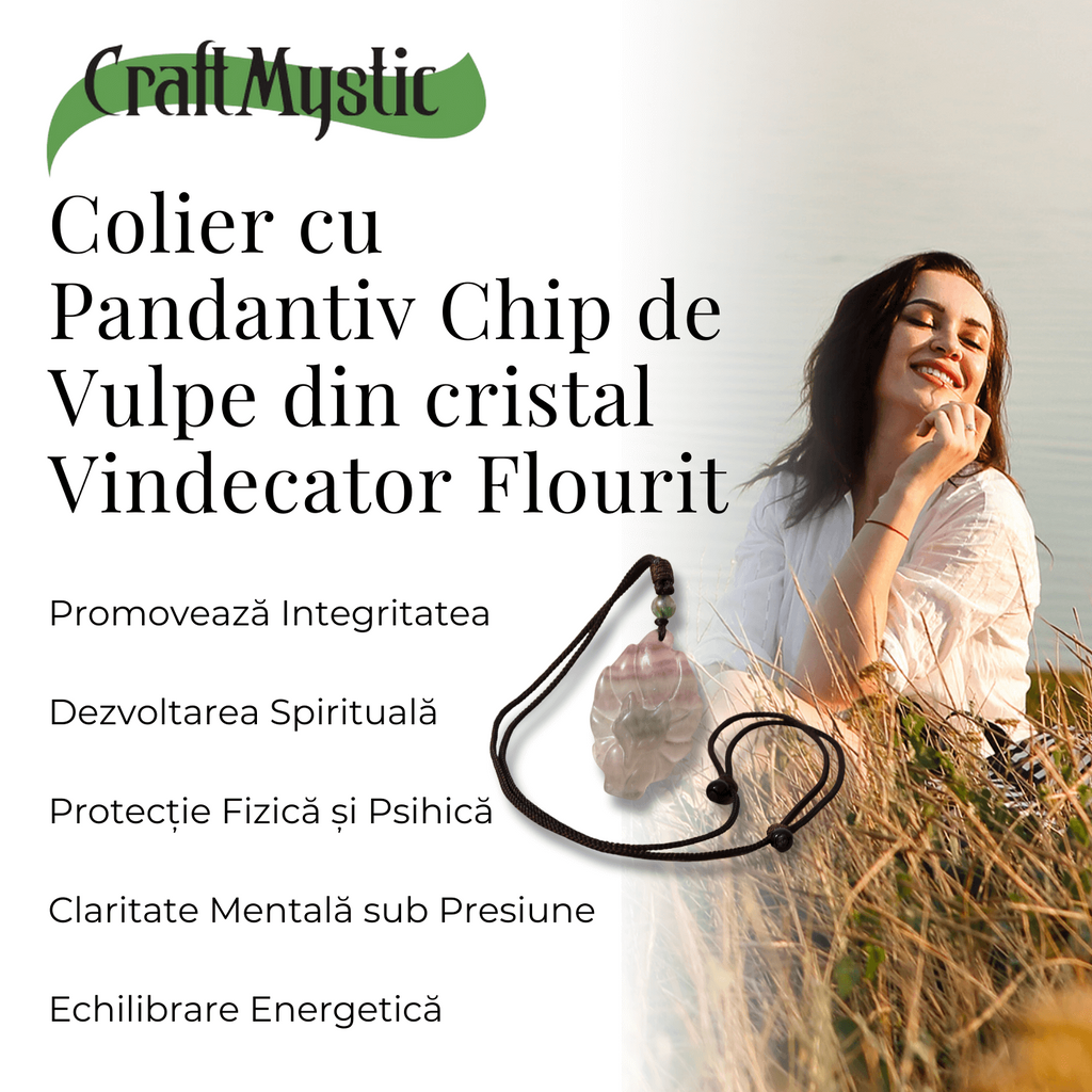 Colier cu pandantiv chip de vulpe din cristal vindecator Flourit verde