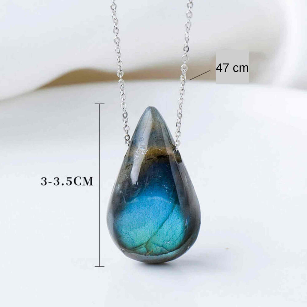Colier metalic cu Pandantiv "Strop de ploaie" din Labradorit natural Amuleta Energetica Reiki pentru Barbati si Femei