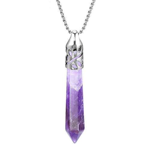 Colier cu pandantiv hexagonal din cristal ametist - O piatra puternica si protectoare, elibereaza stresul si calmeaza emotiile