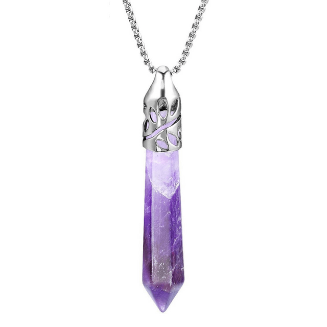 Colier cu pandantiv hexagonal din cristal ametist - O piatra puternica si protectoare, elibereaza stresul si calmeaza emotiile