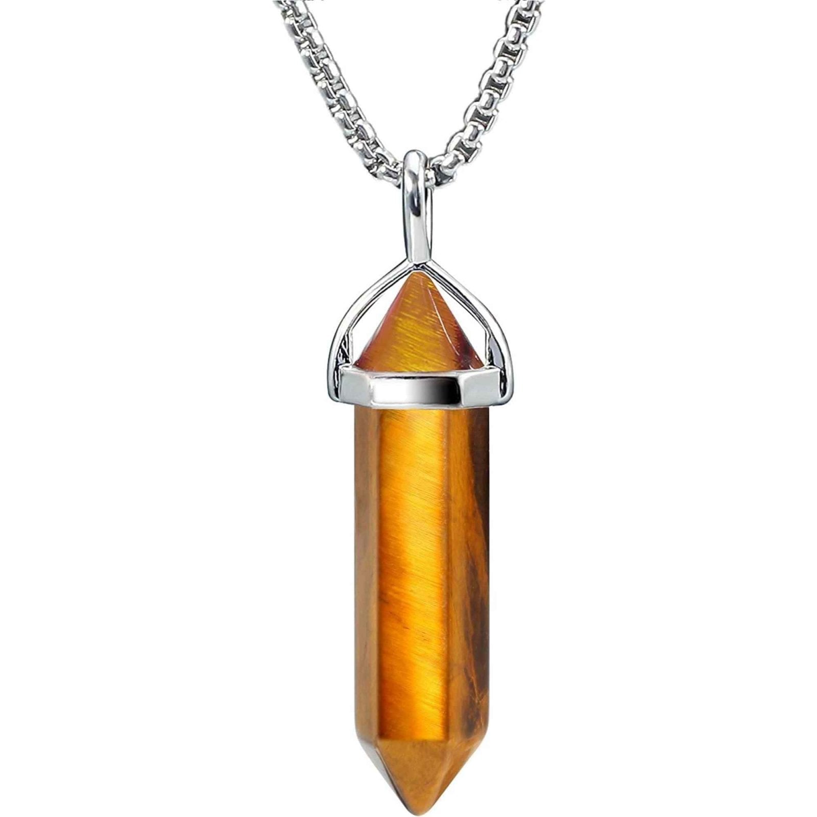 Colier cu pandantiv hexagonal din cristal ochi de tigru - O piatra semipretioasa care reprezinta protectie si ajuta la vindecarea energiei spirituale