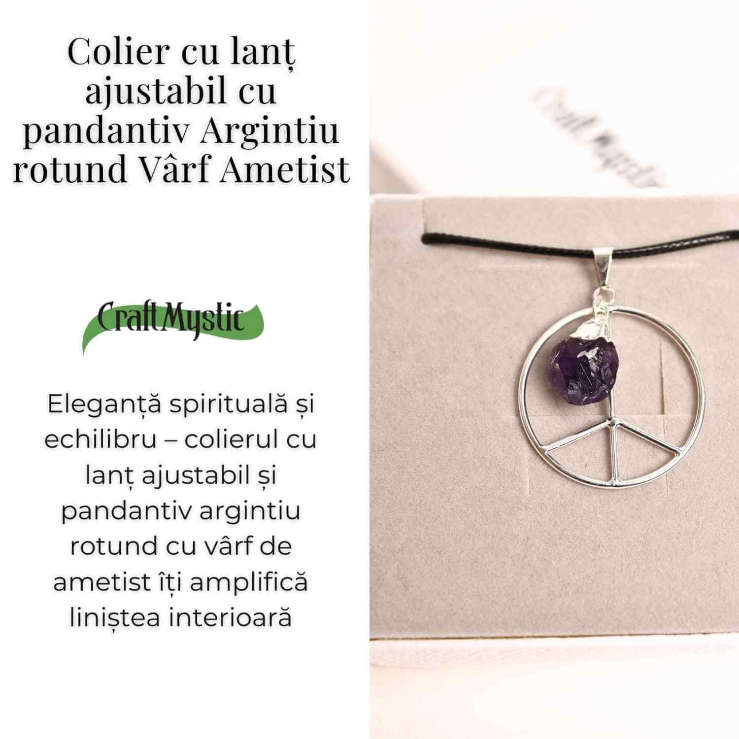 Colier cu Ametist în forma de Semnul Pacii – Liniste si Claritate