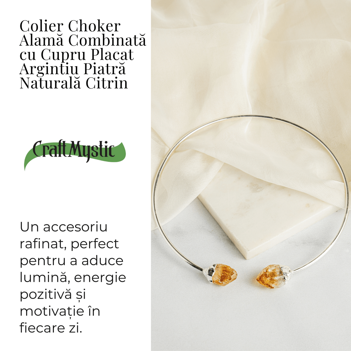 Colier Choker Cu Citrin Natural - Protectie, Prosperitate si Energie Pozitiva