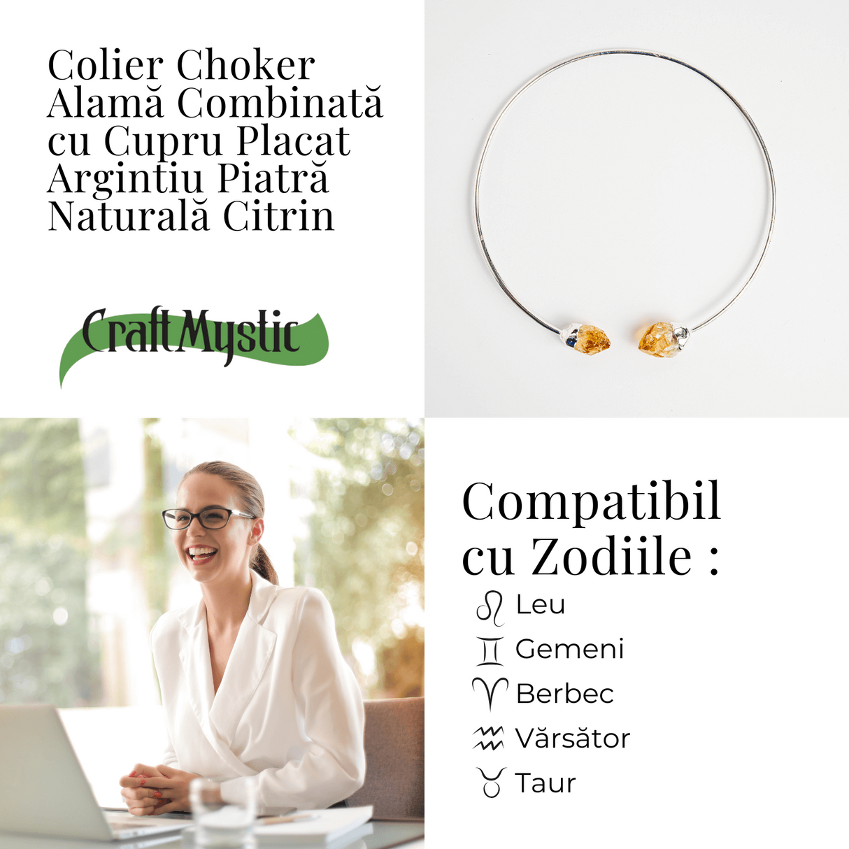 Colier Choker Cu Citrin Natural - Protectie, Prosperitate si Energie Pozitiva
