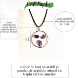 Colier cu pandantiv rotund si 3 pietre varf Ametist – Claritate si Eleganta Naturala