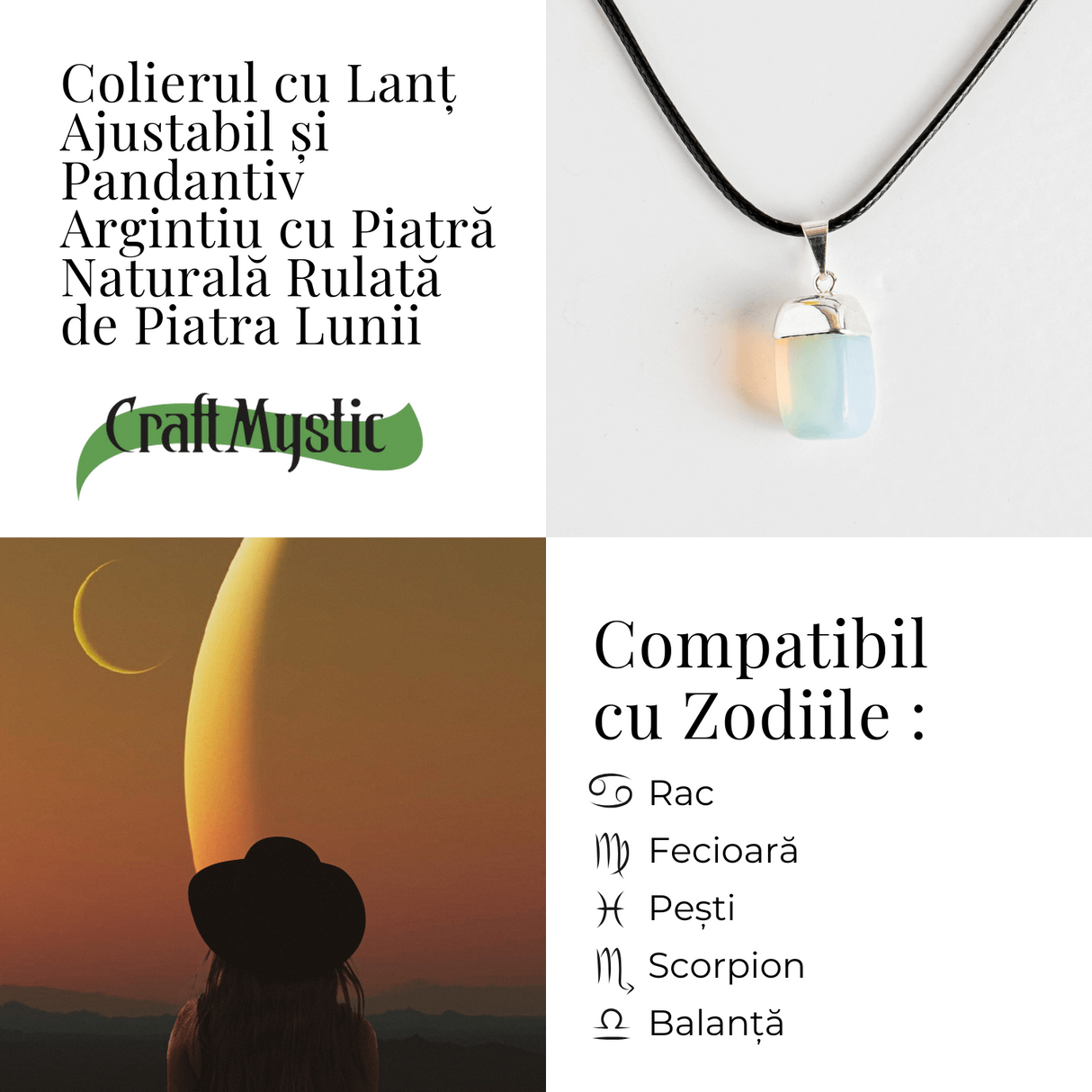 Colier cu piatra rulata de Piatra Lunii – Incredibil echilibru emotional