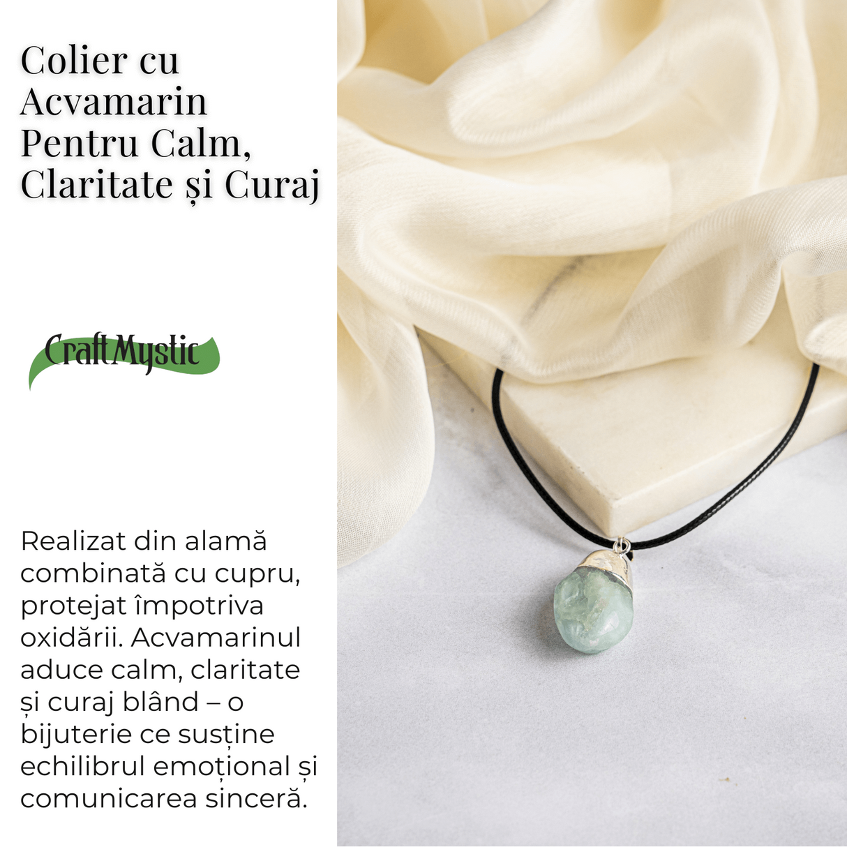 Colier cu Acvamarin pentru Calm, Claritate si Curaj