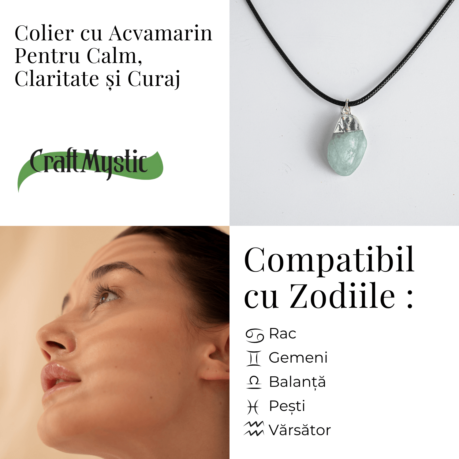 Colier cu Acvamarin pentru Calm, Claritate si Curaj