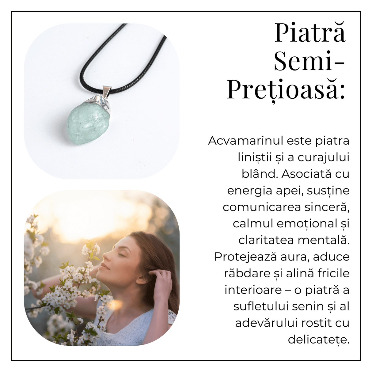 Colier cu Acvamarin pentru Calm, Claritate si Curaj