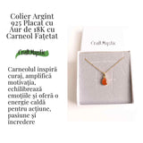 Colier cu lant inox cu Carneol Lacrima in montura Argint 925 Placat cu Aur 18K – Curaj si Energie Interioara