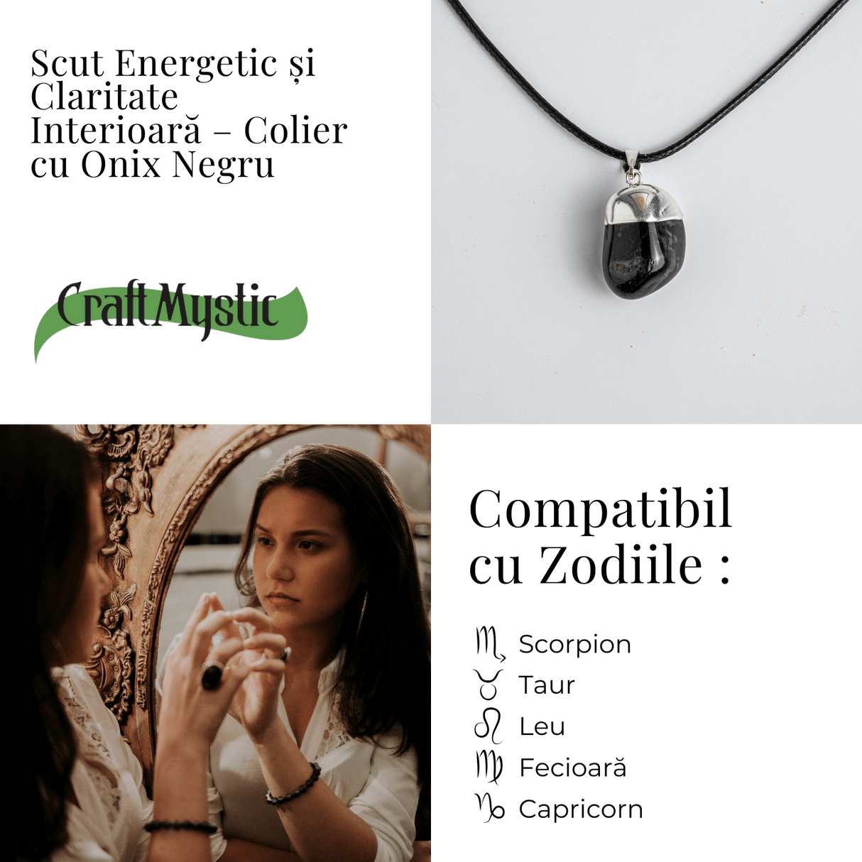 Colier cu Piatra Rulata de Onix Natural – Protectie si Forta