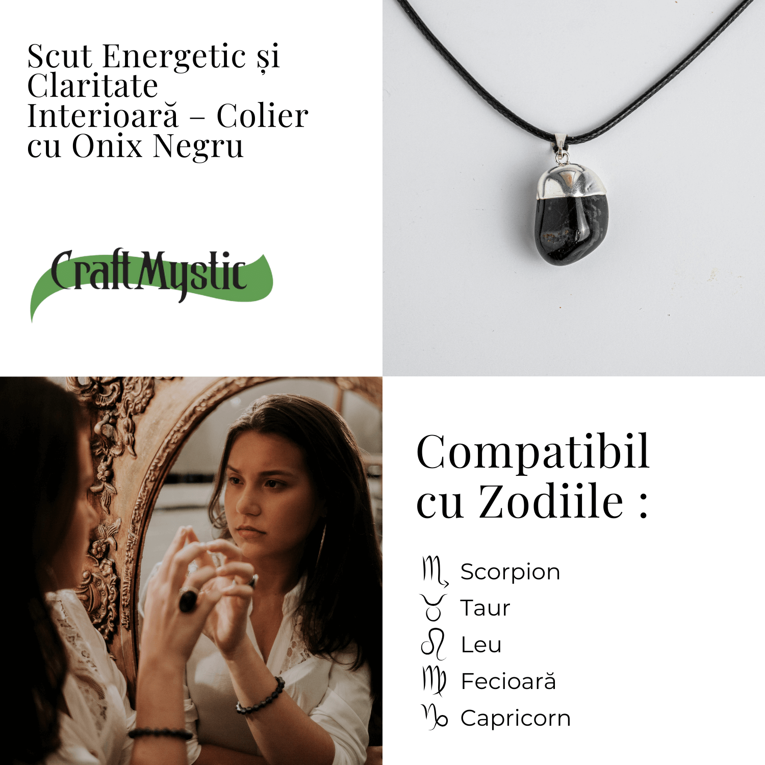 Colier cu Piatra Rulata de Onix Natural – Protectie si Forta