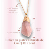Colier auriu ajustabil cu pandantiv din Cuart Roz brut – Vindecare și Iubire dimensiune 35-50 mm