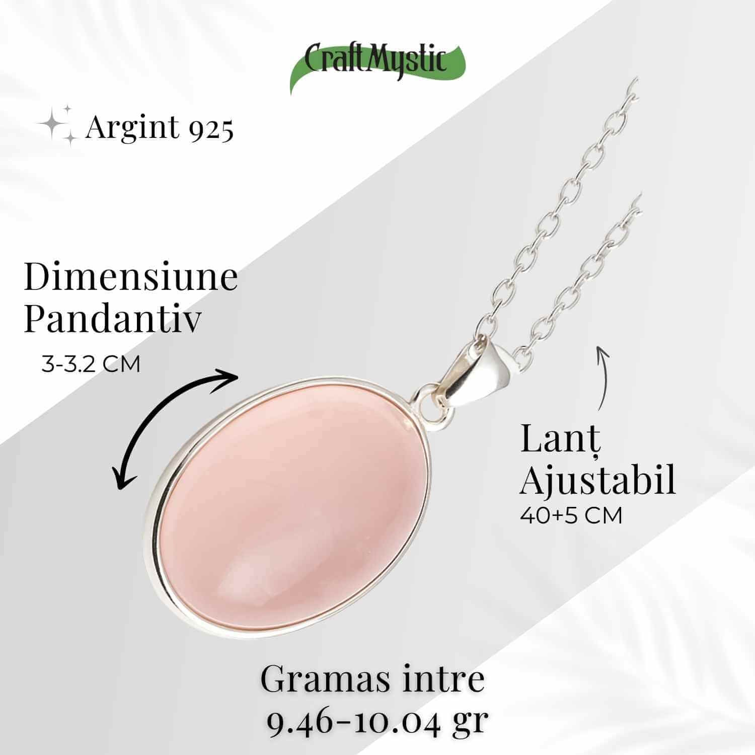 Colier cu argint 925 si piatra din cuart roz natural 9.46