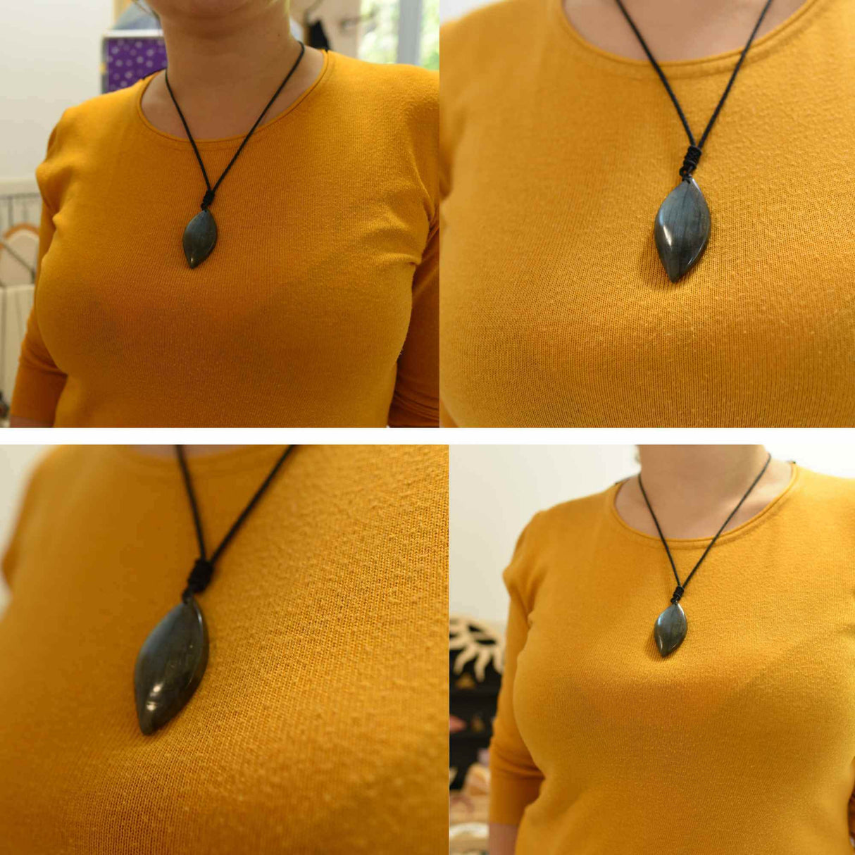 Colier cu Labradorit Natural 5 cm in Forma de "Strop de Ploaie" Piatra Intuitiei si Meditatiei