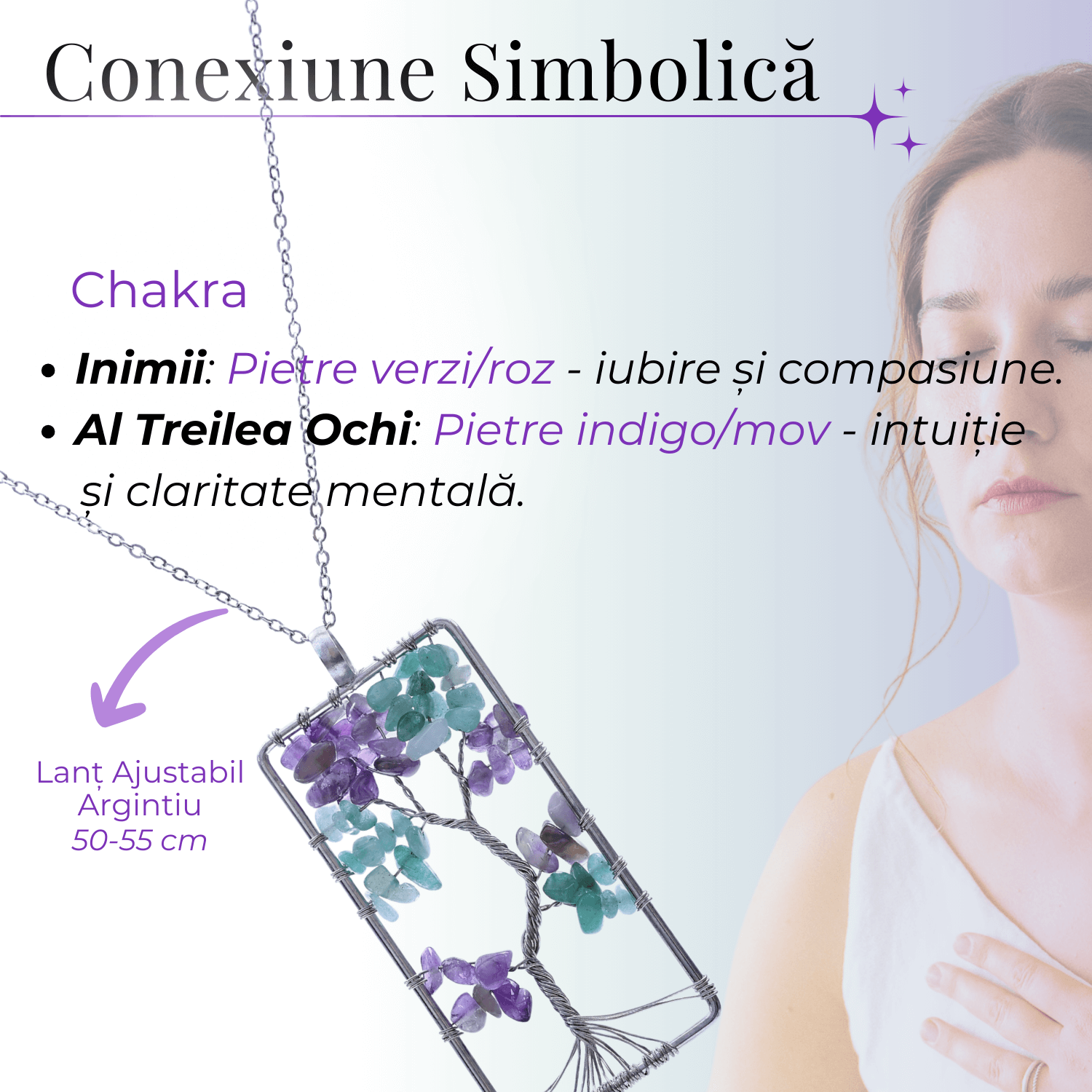 Colier ajustabil cu arborele vietii din ametist si aventurin verde - Armonie si Echilibru
