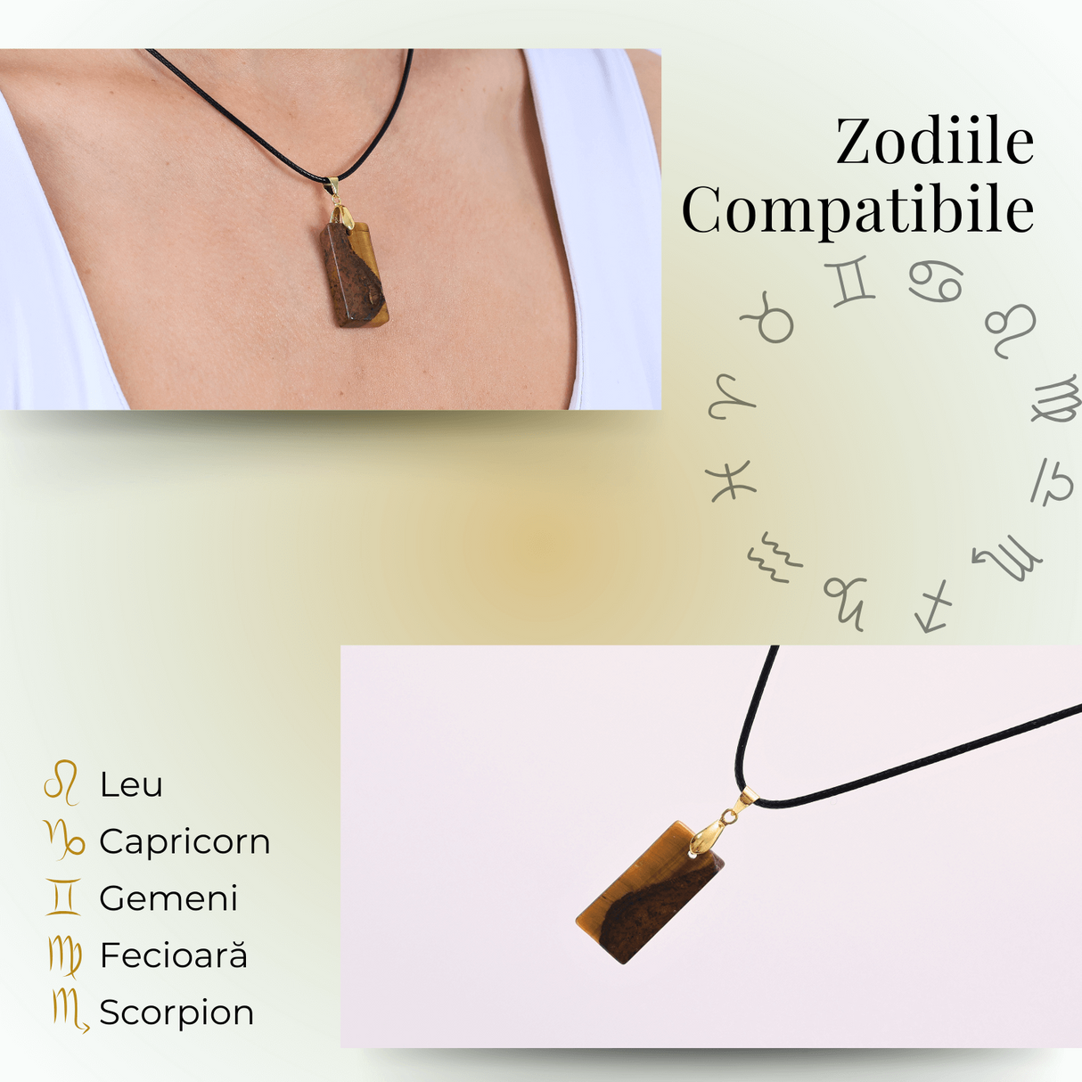 Colier cu Ochi de Tigru forma neregulata pentru Protectie si Energie Pozitiva