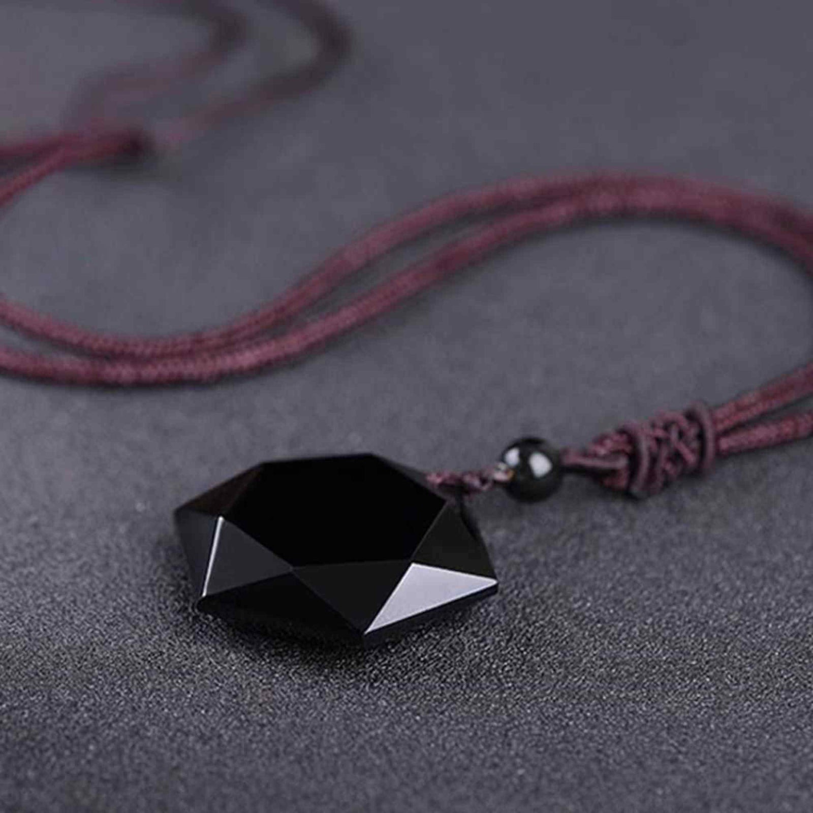 Colier hexagrama realizat din obsidian negru natural - Cristal care protejeaza de afectarea cu energii negative