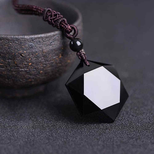 Colier hexagrama realizat din obsidian negru natural - Cristal care protejeaza de afectarea cu energii negative