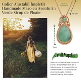 Colier Ajustabil Handmade cu Aventurin Verde "Strop de Ploaie" – Maro, Lungime Maxima 45 cm