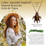Colier Ajustabil Handmade cu Cristal de Ochi de Tigru in Broscuta Impletita – Lungime Maxima 45 cm