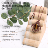 Colier Ajustabil Handmade cu Cristal de Ochi de Tigru in Broscuta Impletita – Lungime Maxima 45 cm