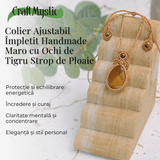 Colier Ajustabil Handmade cu Ochi de Tigru "Strop de Ploaie" – Maro, Lungime Maxima 45 cm