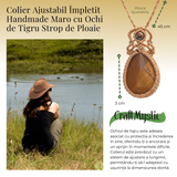 Colier Ajustabil Handmade cu Ochi de Tigru "Strop de Ploaie" – Maro, Lungime Maxima 45 cm