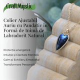 Colier Auriu Ajustabil cu Pandantiv Inima Labradorit Natural