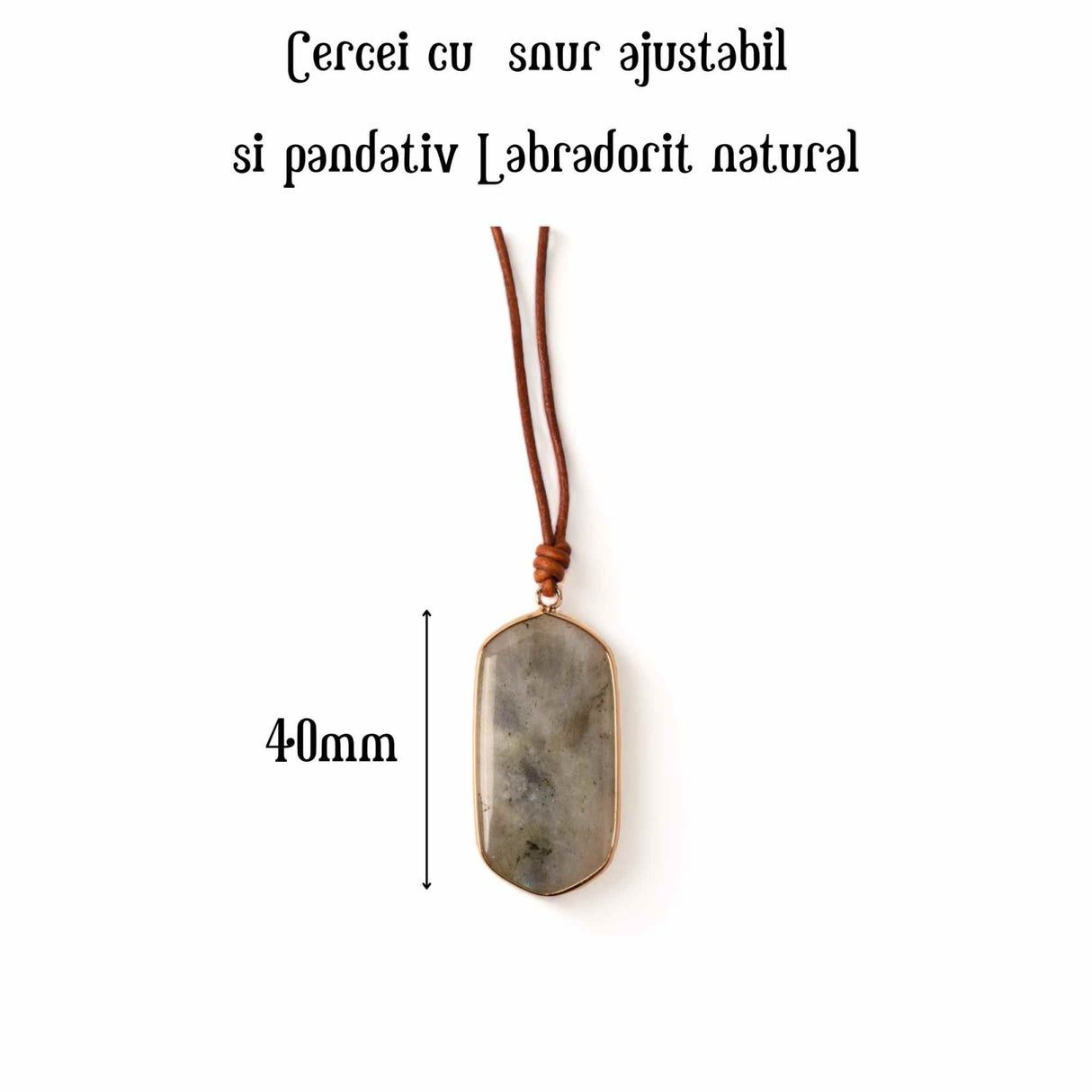 Colier Boho cu Snur de Piele Lucrat Manual si Pandantiv cu Labradorit Natural
