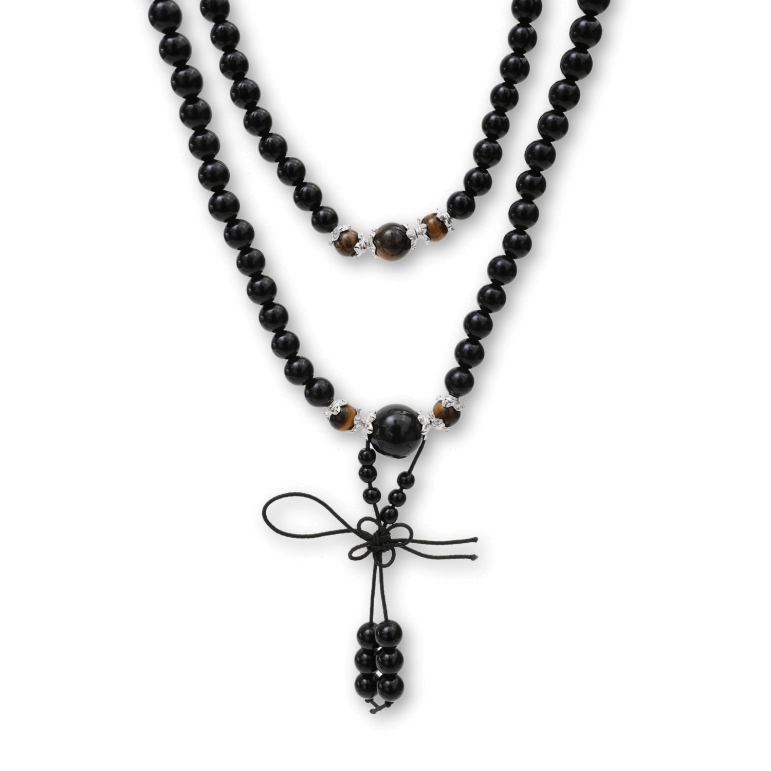 Colier Mala cu 108 Pietre din Obsidian și Ochi de Tigru