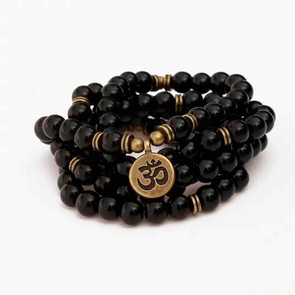 Dubla utilizare Bratara/Colier Mala cu 108 Margele de Obsidian Negru, Bijuterie pentru Meditatie si Yoga