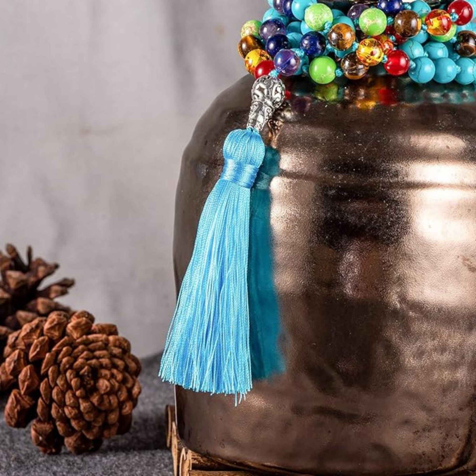 Colier Mala cu Turcoaz si 7 Chakre Colier Autentic din Jad, Piatra Sacralizata pentru Echilibru si Liniste